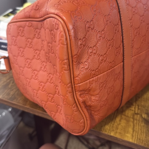 Gucci GG Supreme Monogram Orange Leather Boston Bag - Picture 11 of 13